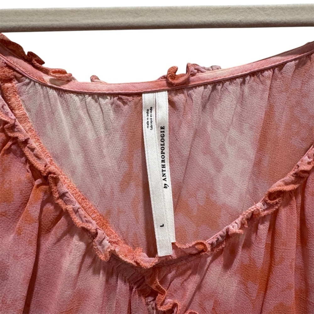 Anthropologie Asymmetric Hanky Tunic Midi Dress Boho Beach Cover Up Pink Peach L - Picture 5 of 9